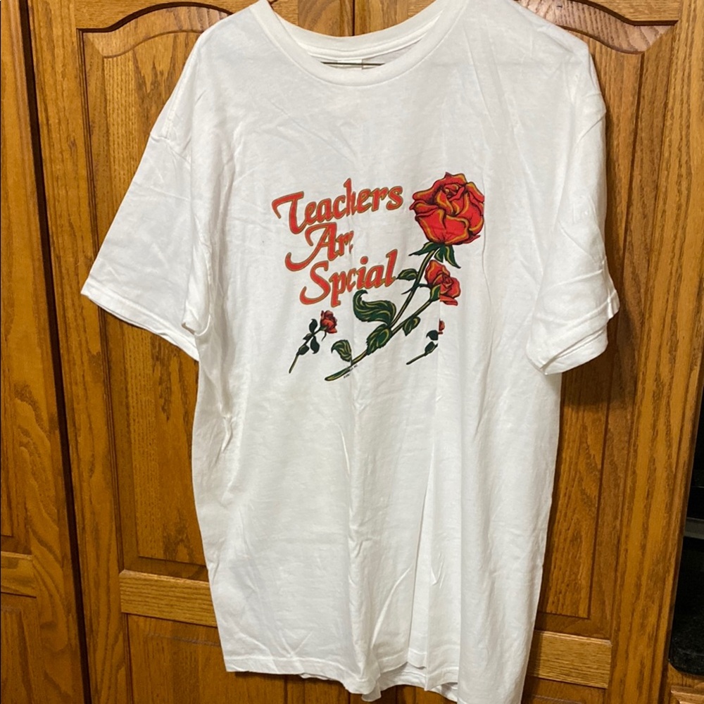 White Short Sleeve Tee with Red Graphic Design